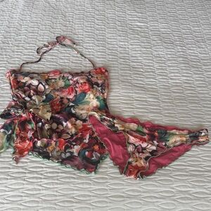 BECCA Floral Print Mesh Bikini Set in Pink and Green